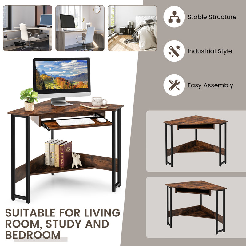 Sadie Rose Corner Metal Base Computer Desk